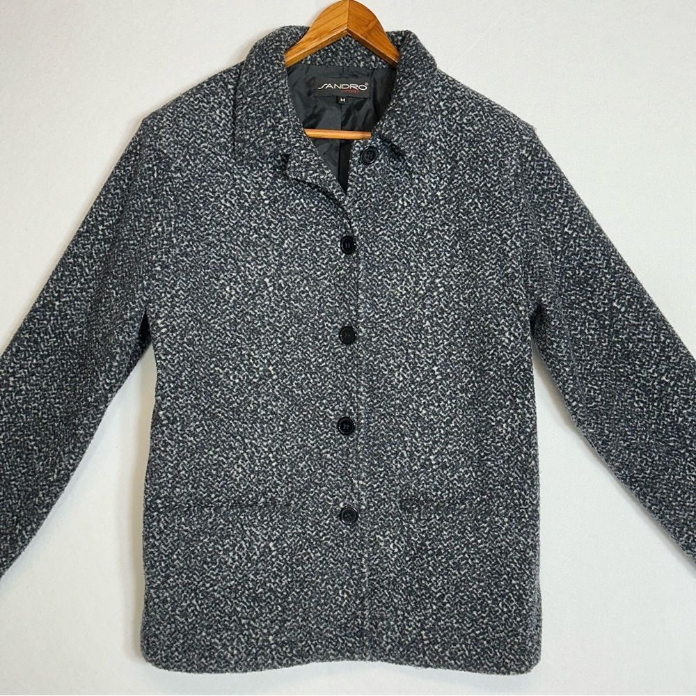 Sandro Button Up Grey Boucle’ Jacket Blazer Coat Womens Small - Picture 2 of 12